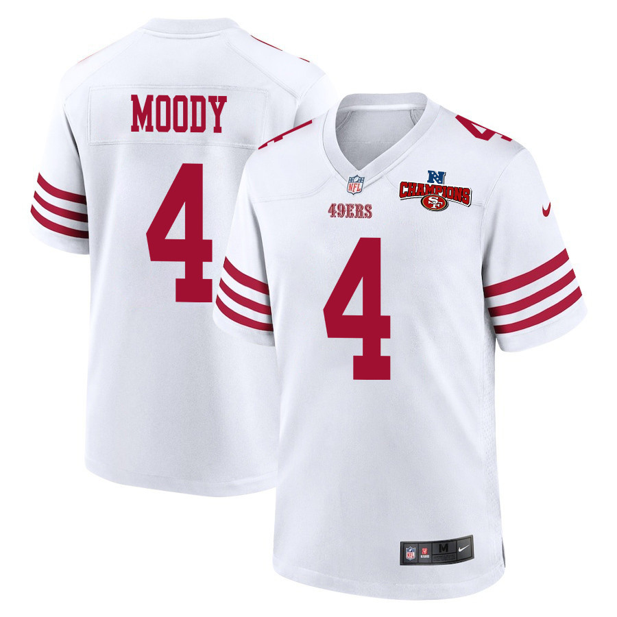 Jake Moody 4 San Francisco 49ers NFC Champions Patch Game White NFL Jersey Men's