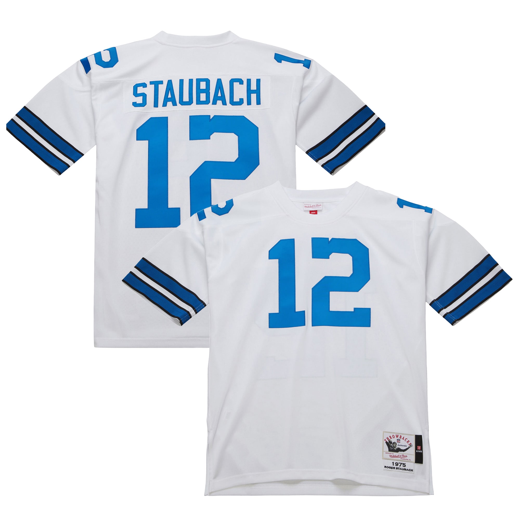 Dallas Cowboys 1975 Roger Staubach Mitchell Ness White Throwback Retired Player NFL Jersey Men's
