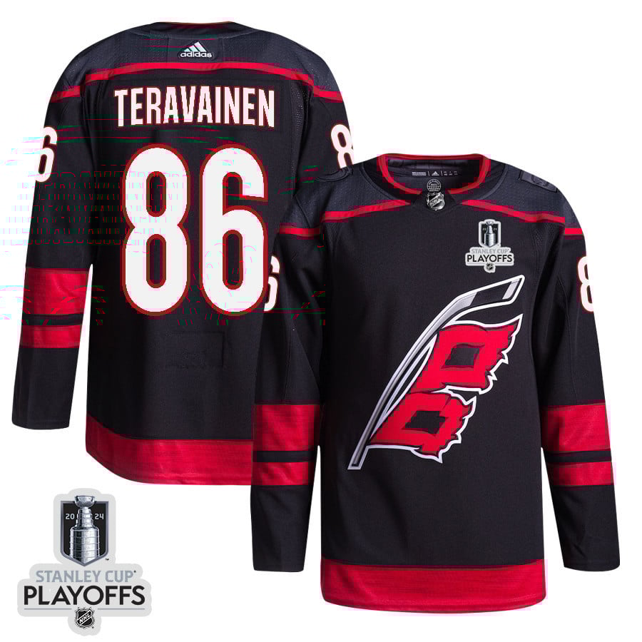 Teuvo Teravainen 86 Carolina Hurricanes 2024 Playoffs Patch Home Black NHL Jersey Men's