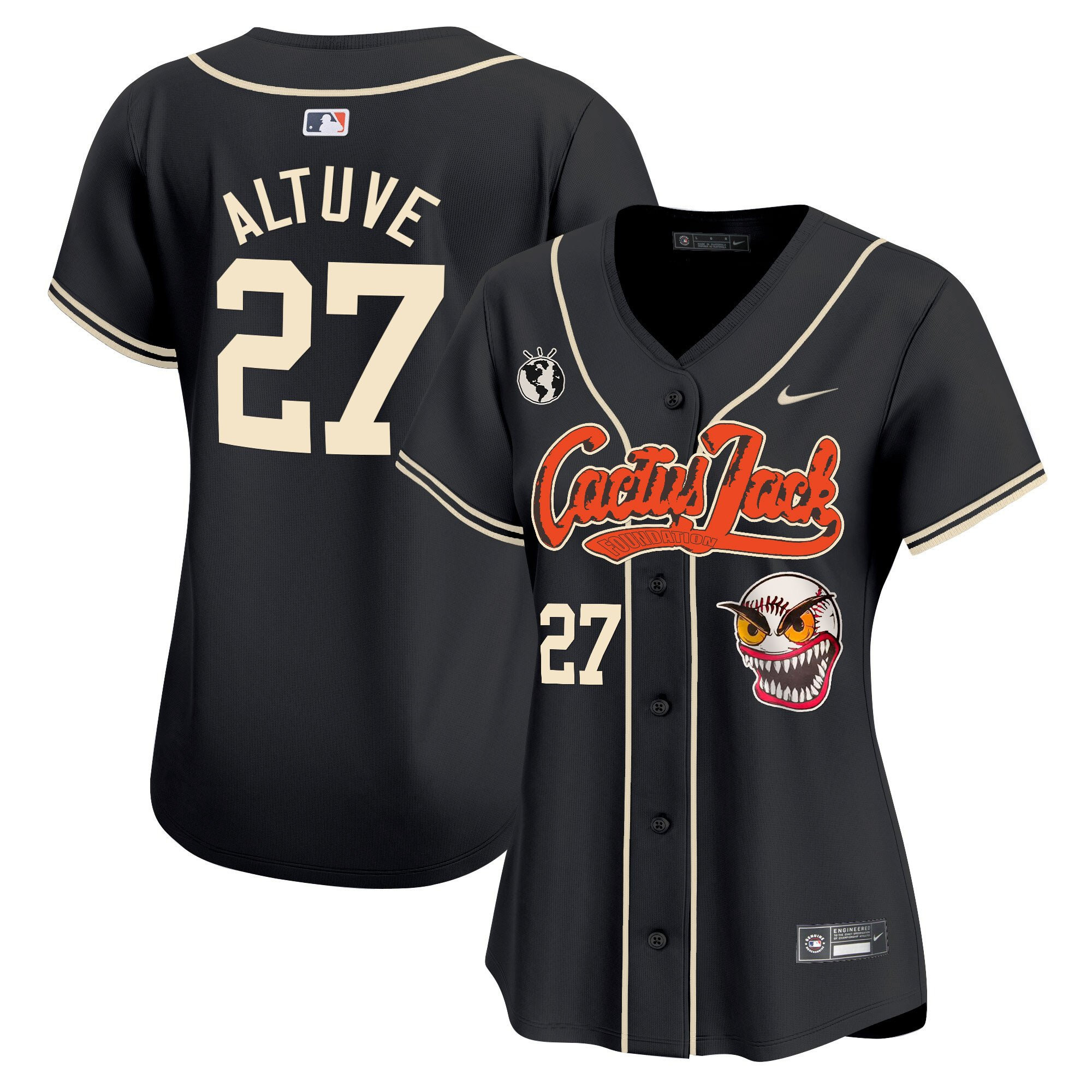 Jose Altuve 27 Houston Astros Cactus Jack Patch Black MLB Jersey Women's