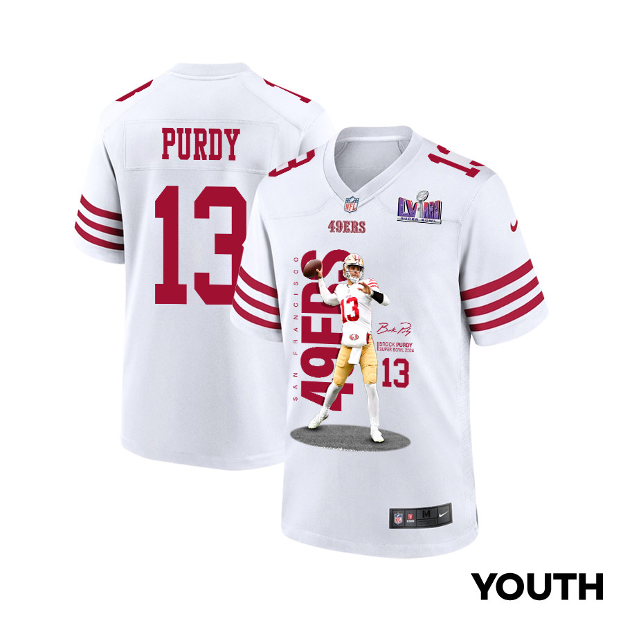 Brock Purdy 13 San Francisco 49ers Throwing Ball Game White NFL Jersey Youth