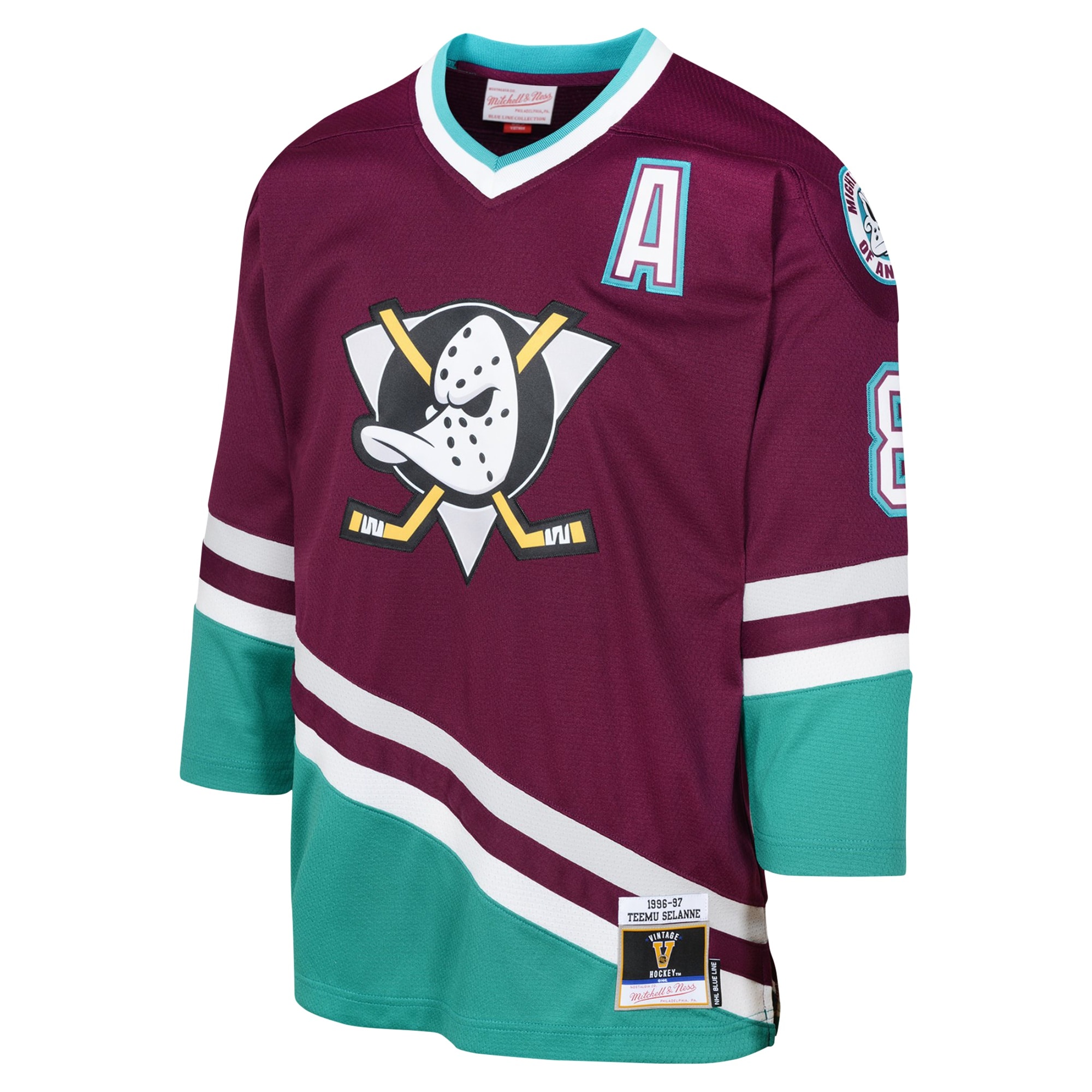 Anaheim Ducks Teemu Selanne Mitchell Ness Maroon 1996 Blue Line Player NHL Jersey Youth