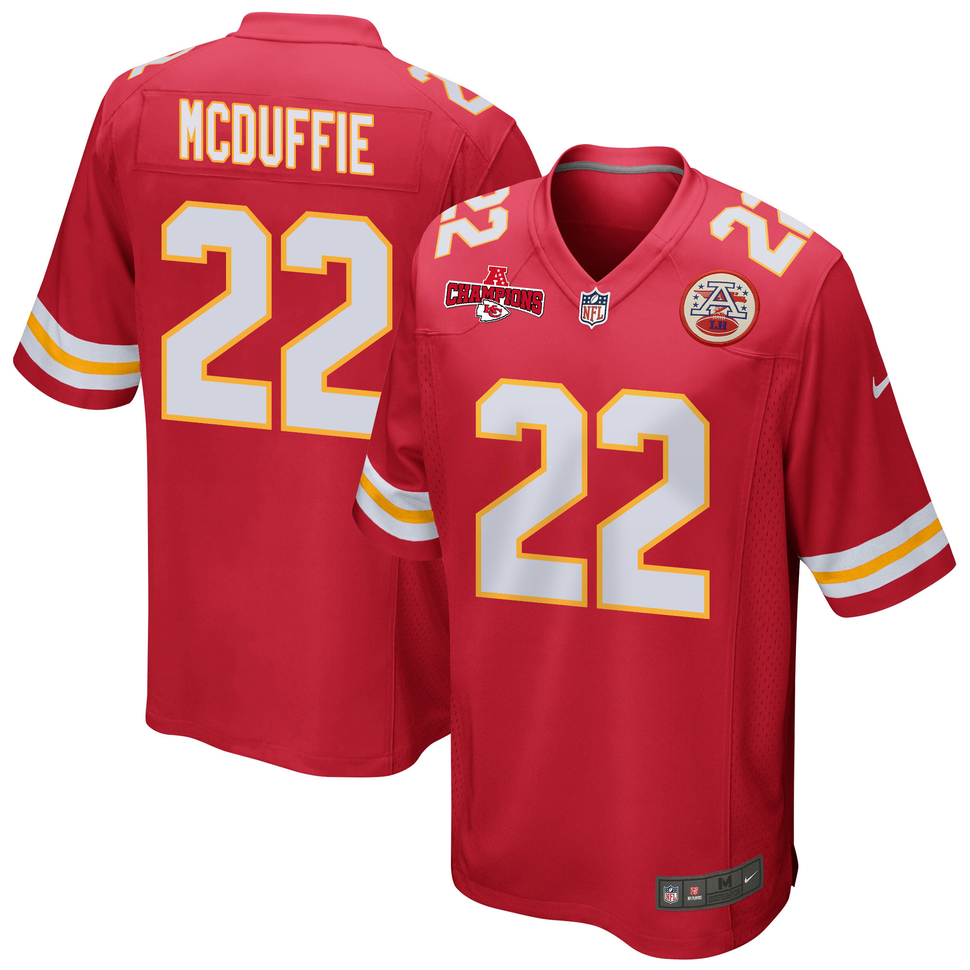 Trent McDuffie 22 Kansas City Chiefs AFC Champions Patch Game Red NFL Jersey Men's