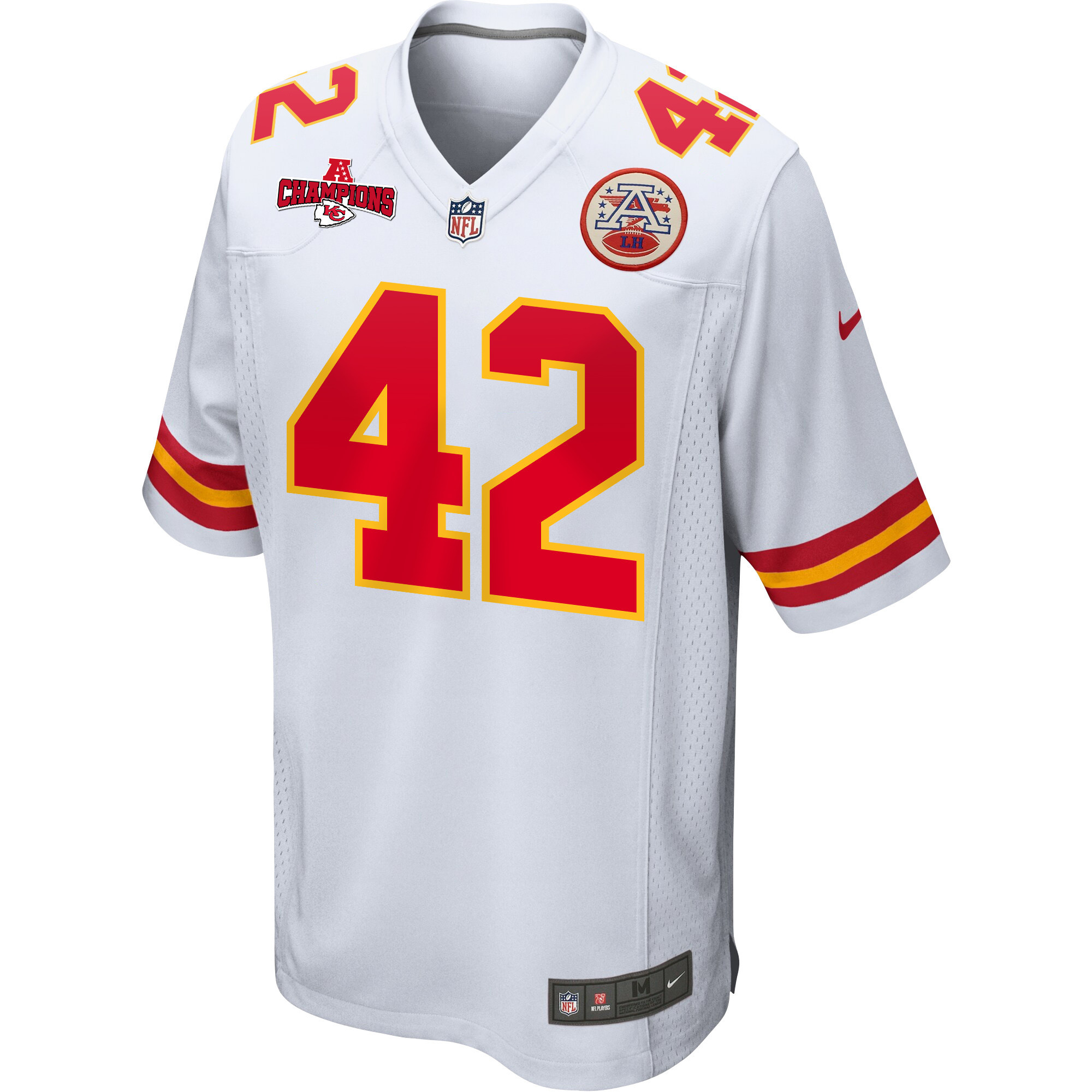 Tyree Gillespie 42 Kansas City Chiefs AFC Champions Patch Game White NFL Jersey Men's