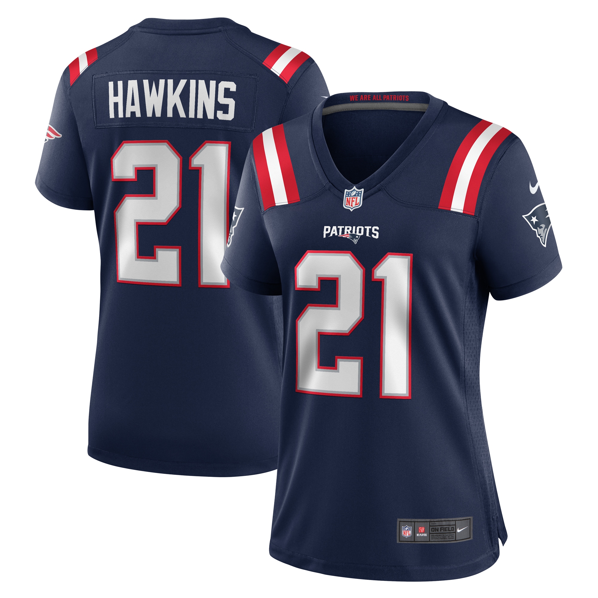 New England Patriots Jaylinn Hawkins Navy Game NFL Jersey Women's