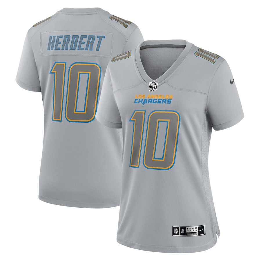 Justin Herbert 10 Los Angeles Chargers Atmosphere Fashion Game Gray NFL Jersey Women's