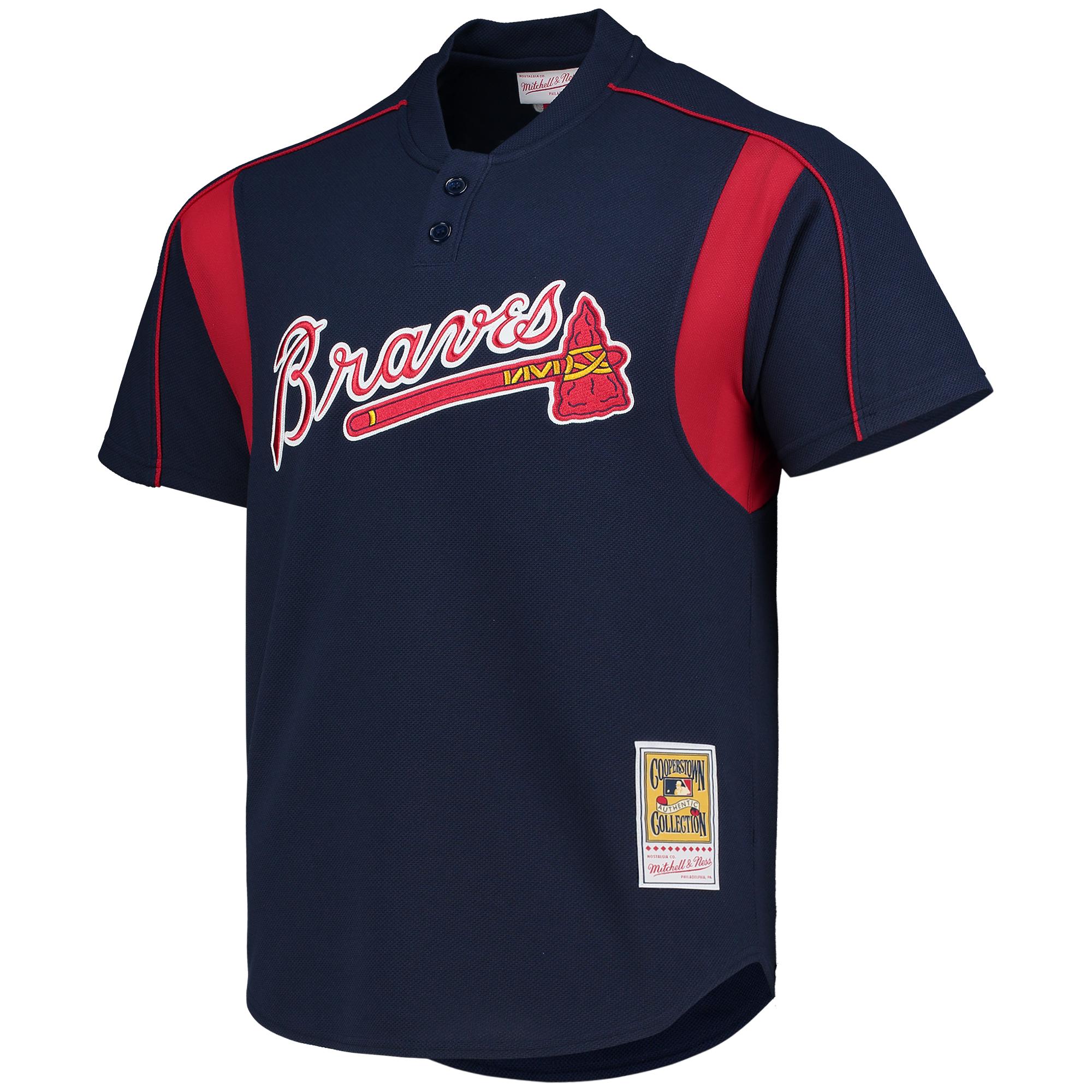 Atlanta Braves Greg Maddux Mitchell Ness Navy Cooperstown Collection Mesh Batting Practice Button-Up MLB Jersey Men's