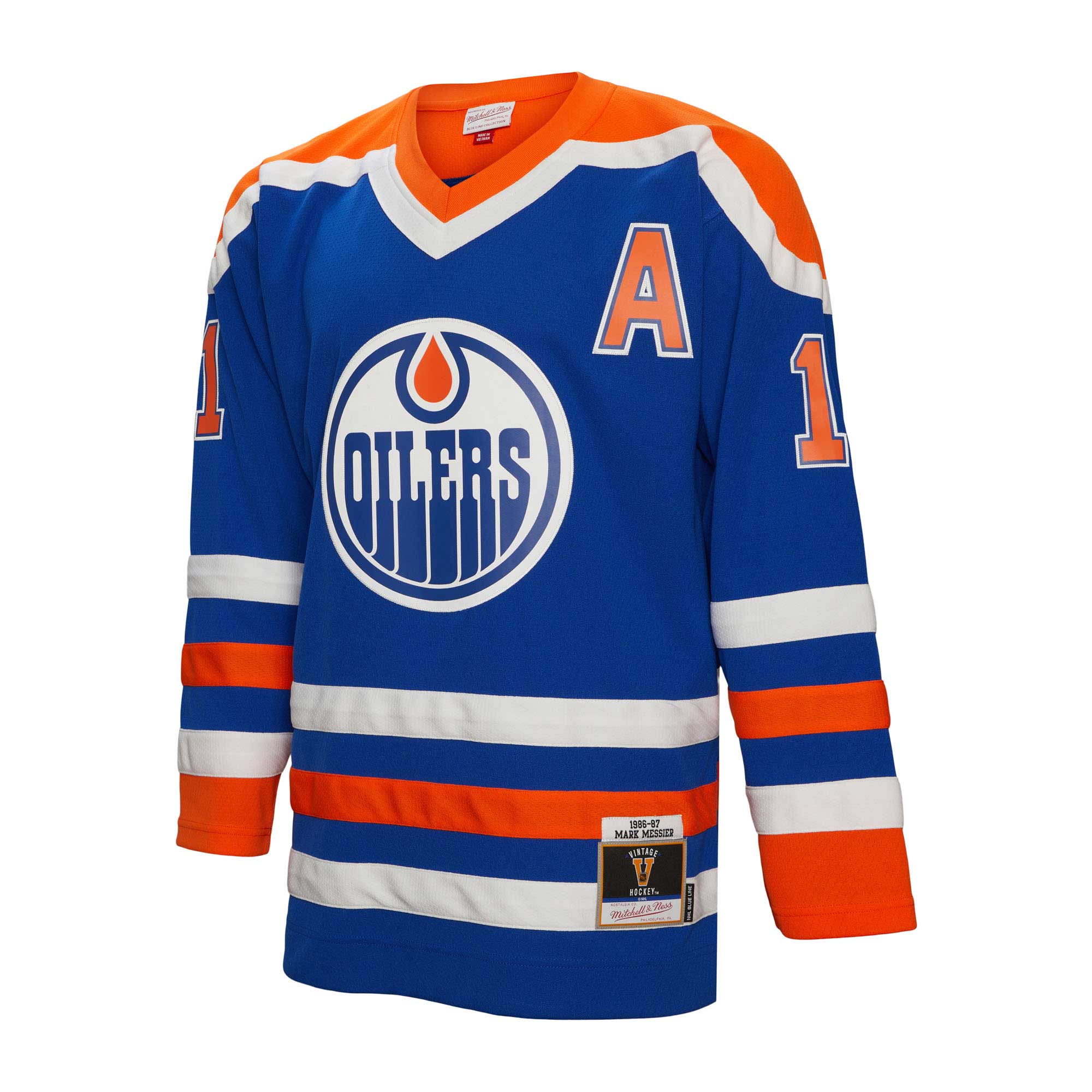 Edmonton Oilers Mark Messier Mitchell Ness Royal Alternate Captain Patch 1986/87 Blue Line Player NHL Jersey Men's