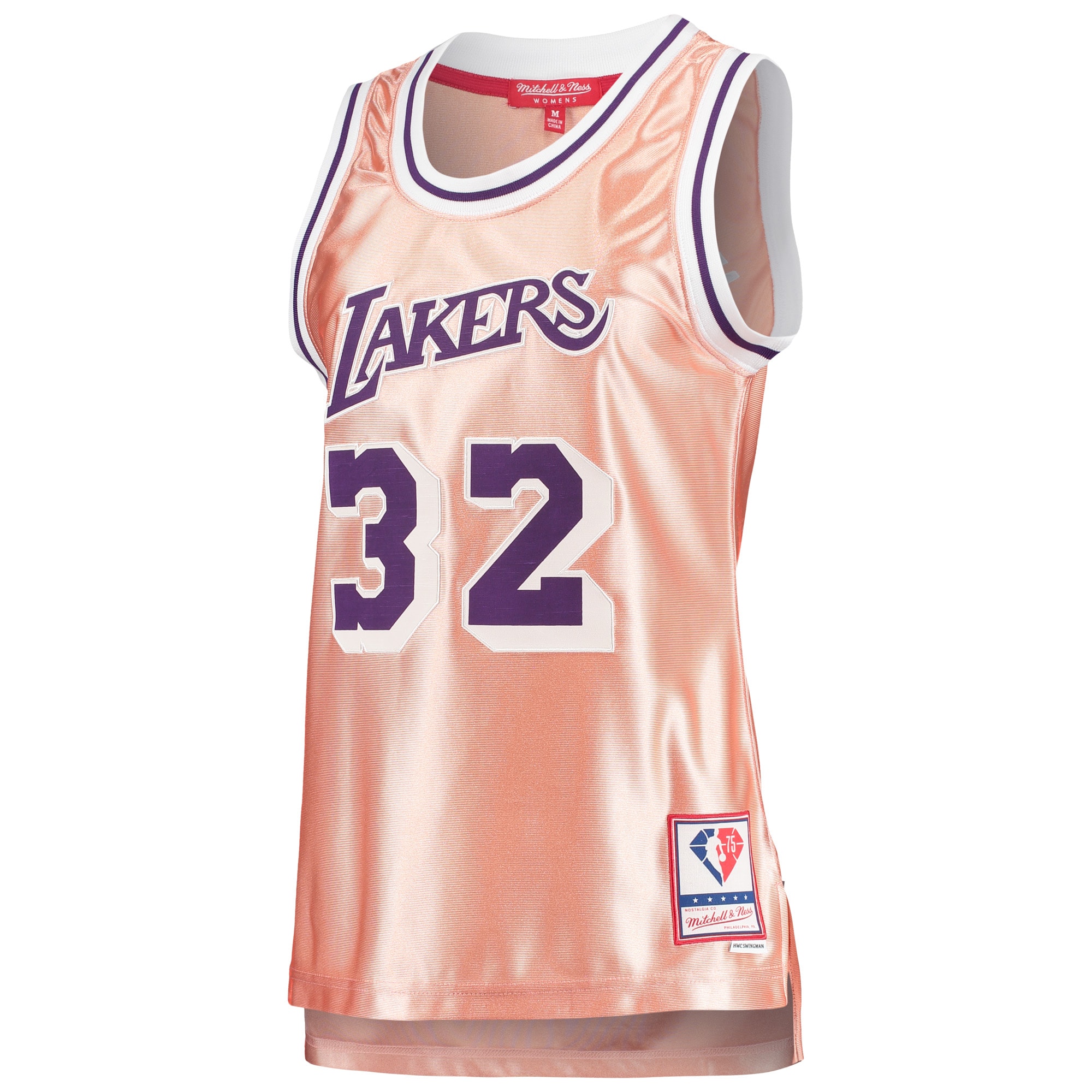 Mitchell Ness Magic Johnson Pink Los Angeles Lakers 75th Anniversary Rose Gold 1984 Swingman NBA Jersey Women's