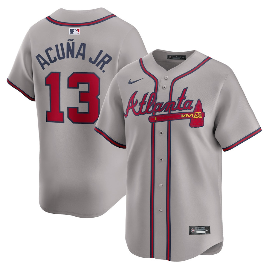 Ronald Acu?a Jr. 13 Atlanta Braves Away Limited Player Gray MLB Jersey Men's