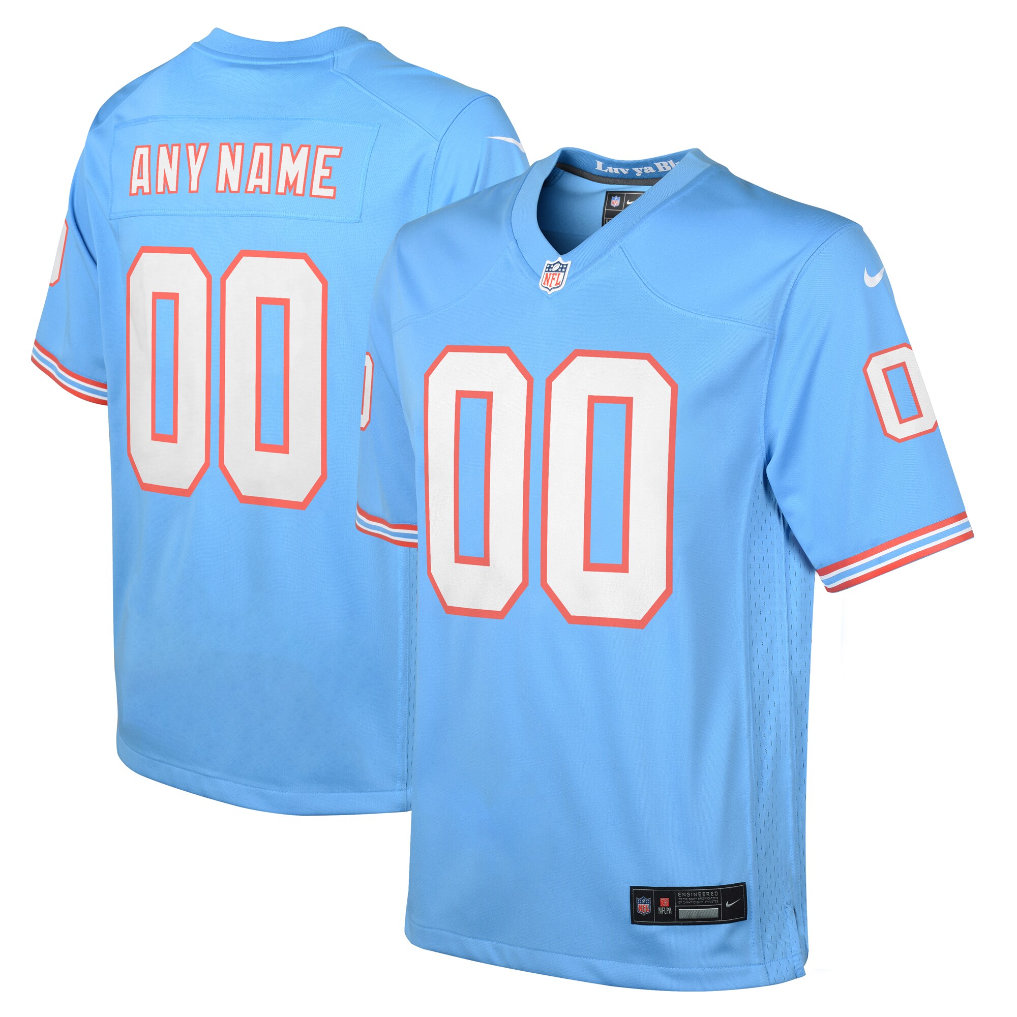 Tennessee Titans Light Blue Oilers Throwback Custom Game NFL Jersey Youth