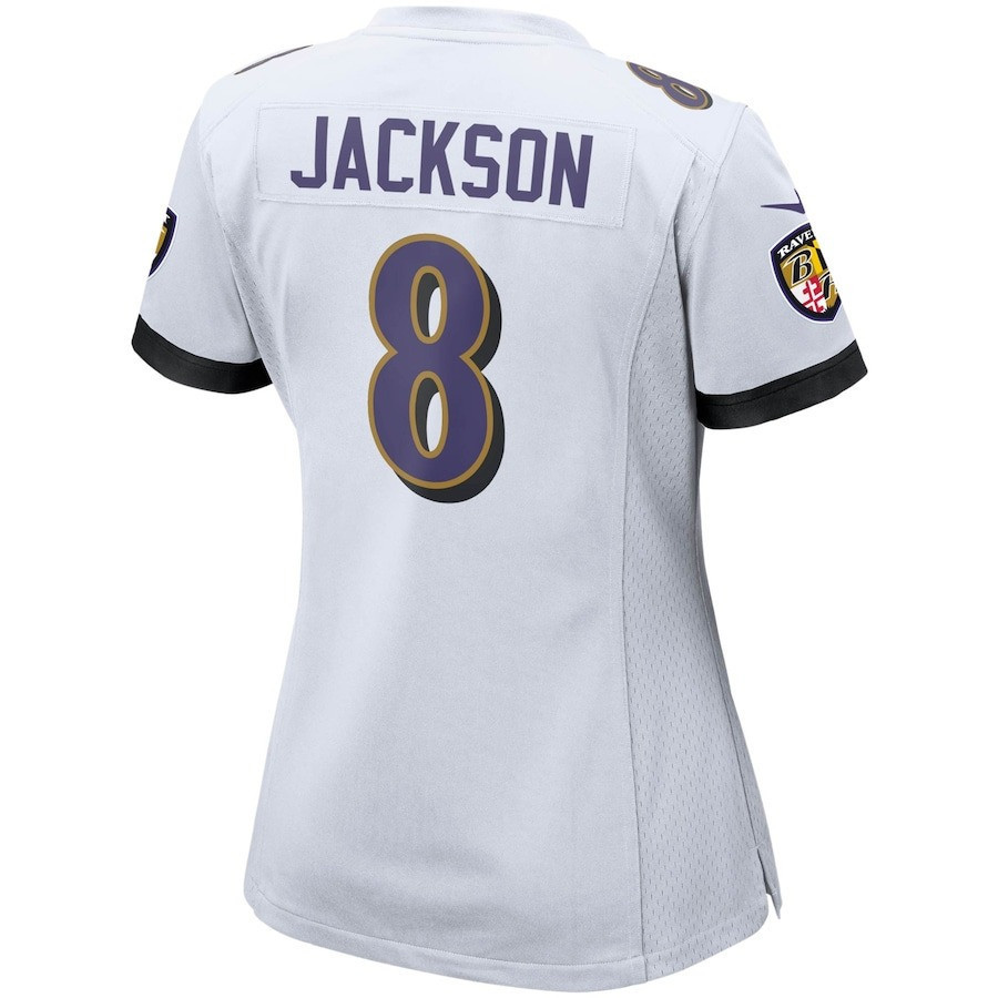 Lamar Jackson 8 Baltimore Ravens Cobra Jackson Game White NFL Jersey Women's