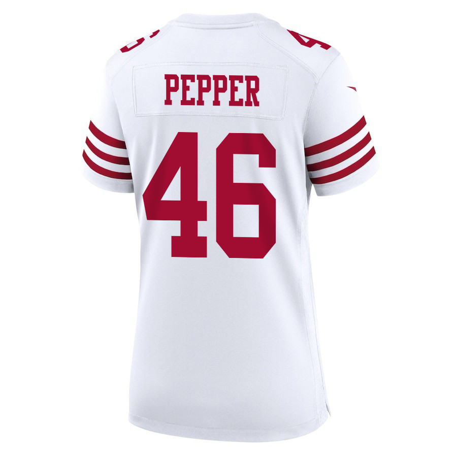 Taybor Pepper 46 San Francisco 49ers Super Bowl LVIII Patch Game White NFL Jersey Women's