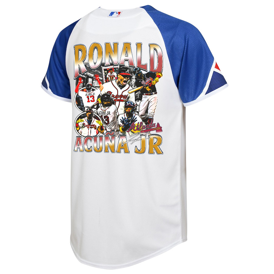Ronald Acu?a Jr. 13 Atlanta Braves Signed Posture 2023 City Connect Player White Blue MLB Jersey Youth