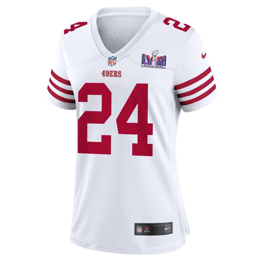 Jordan Mason 24 San Francisco 49ers Super Bowl LVIII Patch Game White NFL Jersey Women's
