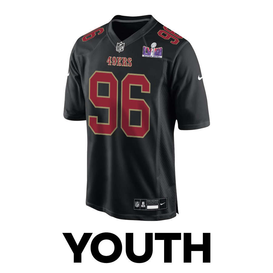 T.Y. McGill 96 San Francisco 49ers Super Bowl LVIII Patch Fashion Game Carbon Black NFL Jersey Youth