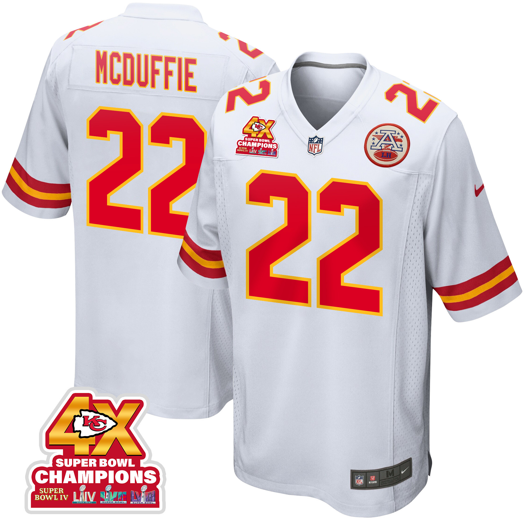 Trent McDuffie 22 Kansas City Chiefs Super Bowl LVIII Champions 4X Game White NFL Jersey Men's