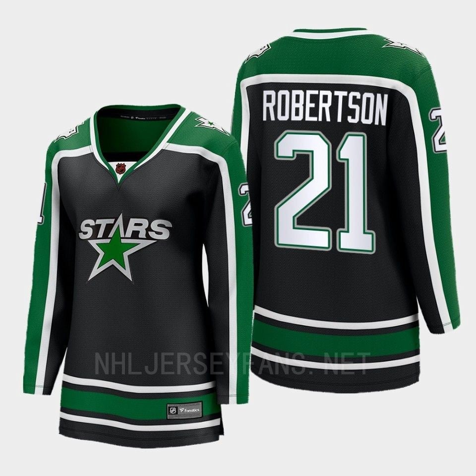 Dallas Stars 21 Jason Robertson Reverse Retro Black Equipment, Women NHL Jersey Women's