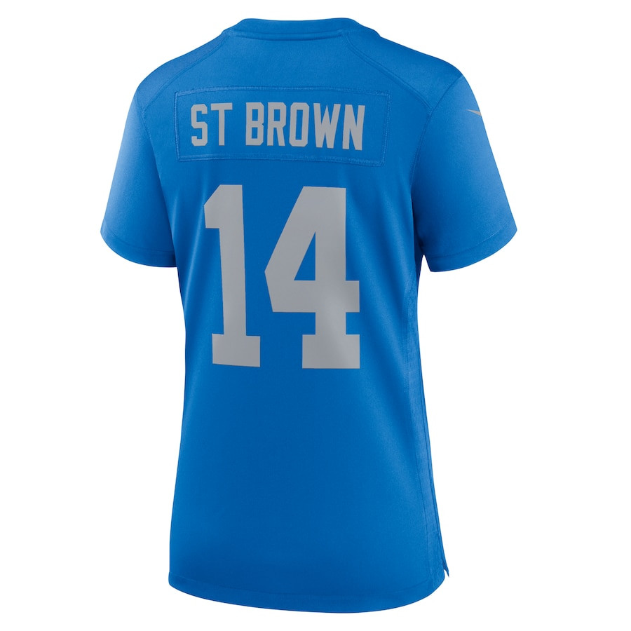 Amon-Ra St. Brown 14 Detroit Lions Alternate Game Blue NFL Jersey Women's