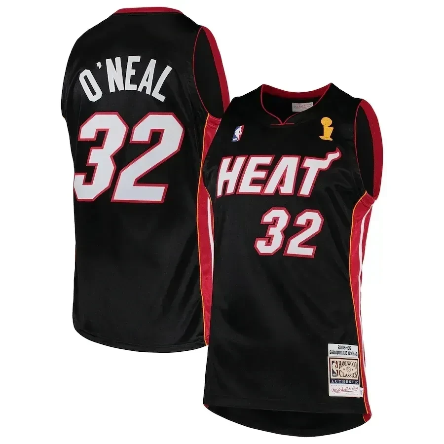 Shaquille O'neal Miami Heat Mitchell Ness 2005-06 Hardwood Classics Black NBA Jersey Men's