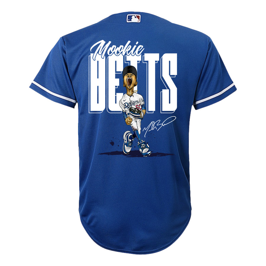 Mookie Betts 50 Los Angeles Dodgers Signed Cartoon 2023 Alternate Player Royal MLB Jersey Youth