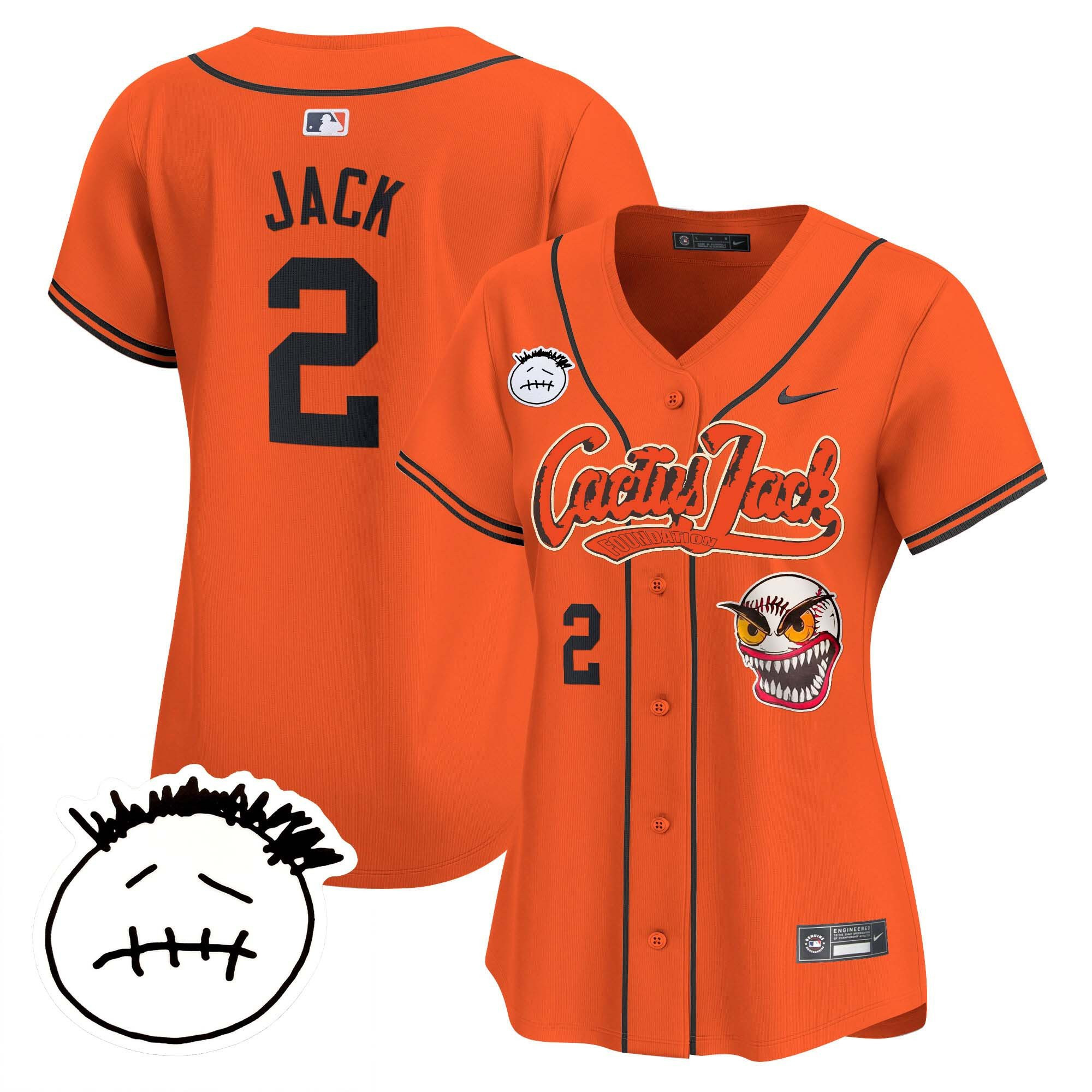 Jack 2 Houston Astros Cactus Jack Patch V3 Orange MLB Jersey Women's