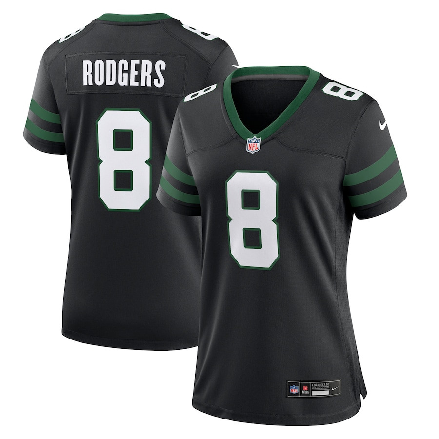 Aaron Rodgers 8 New York Jets Alternate Game Legacy Black NFL Jersey Women's