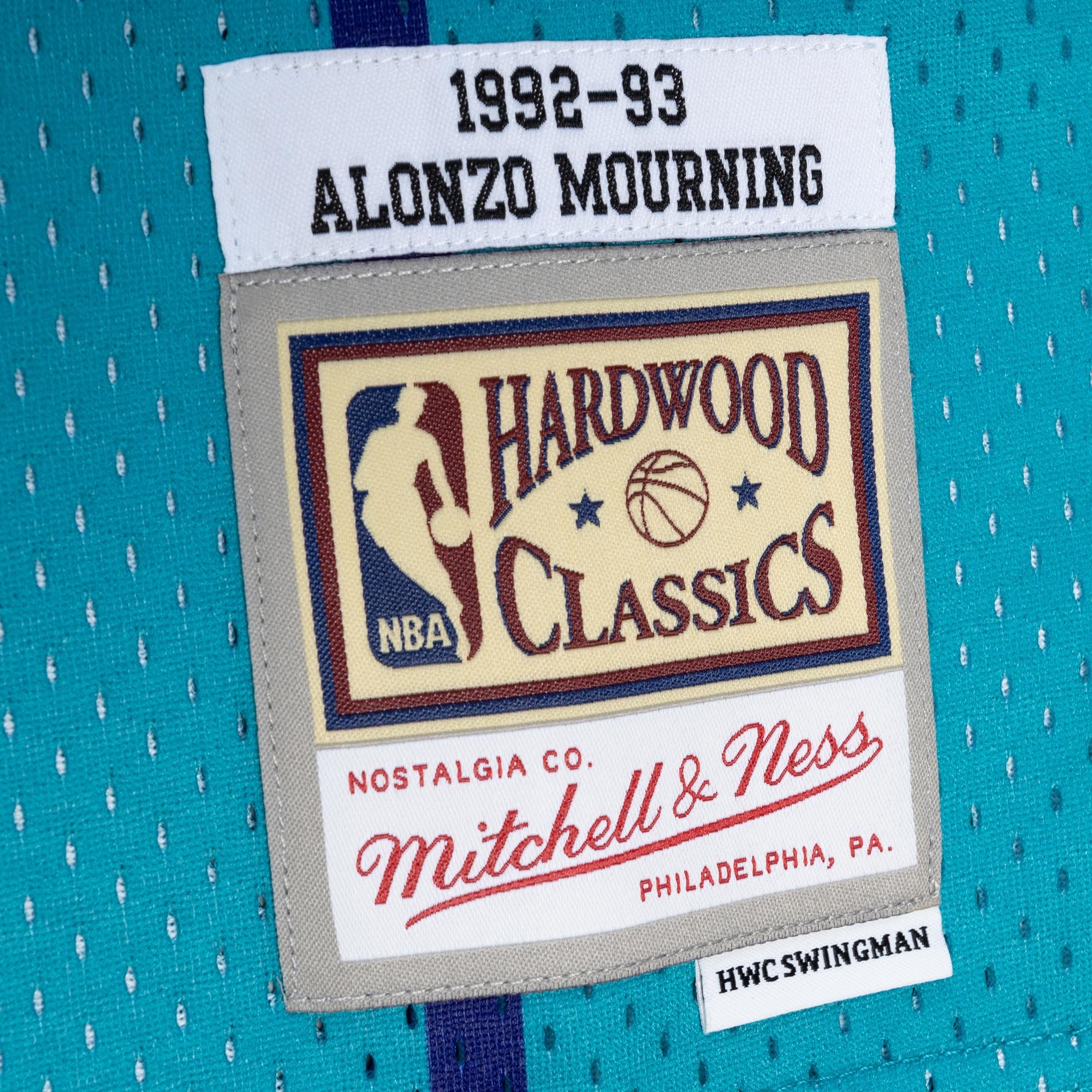 Mitchell Ness Alonzo Mourning Teal/Purple Charlotte Hornets Hardwood Classics 1992/93 Split Swingman NBA Jersey Men's
