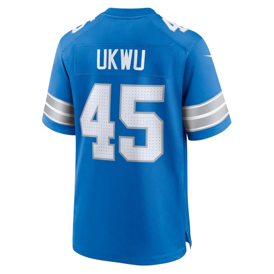 Isaac Ukwu 45 Detroit Lions Game Blue NFL Jersey Men's