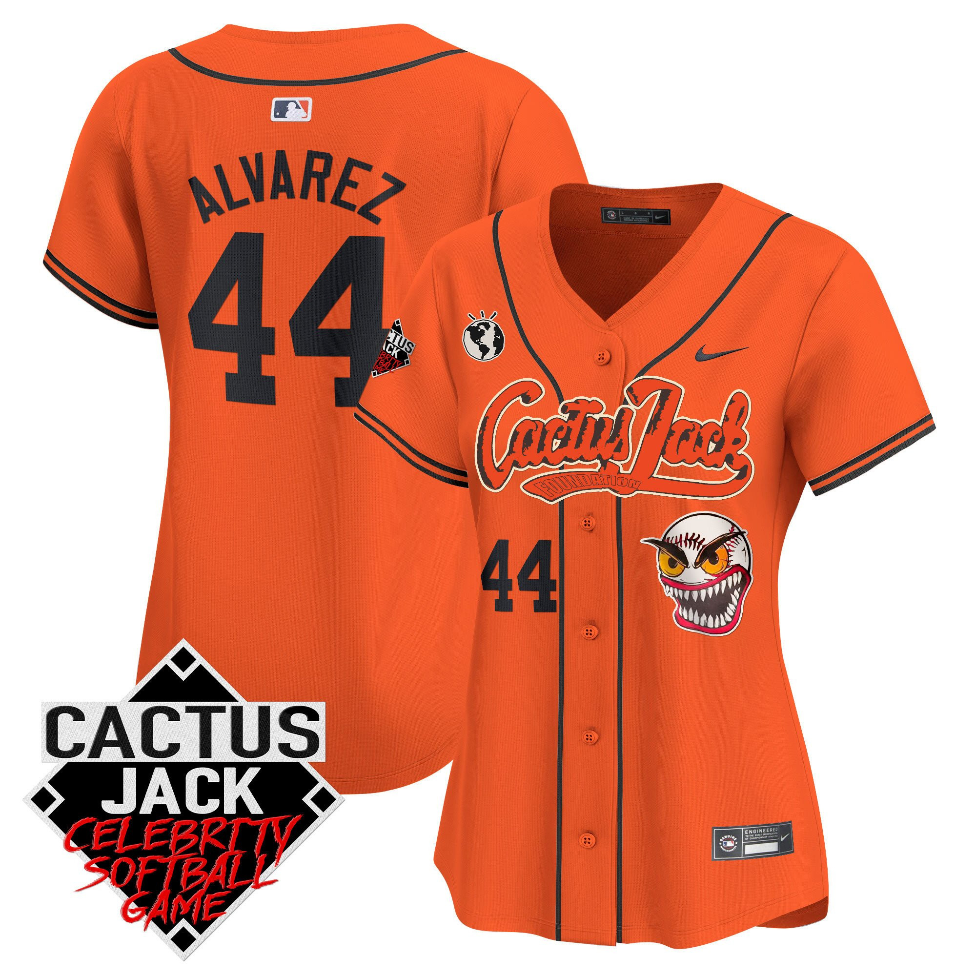 Yordan Alvarez 44 Houston Astros Cactus Jack Celebrity Softball Game Patch Orange MLB Jersey Women's