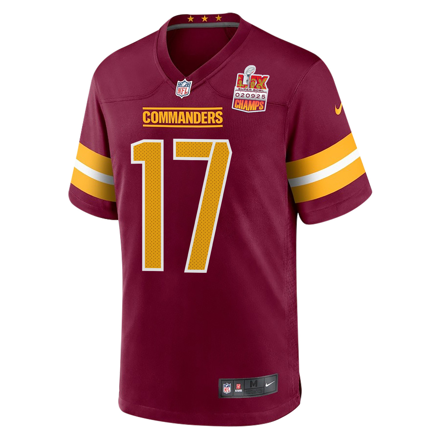 Terry McLaurin 17 Washington Commanders Super Bowl LIX Champions Patch Game Burgundy NFL Jersey Men's