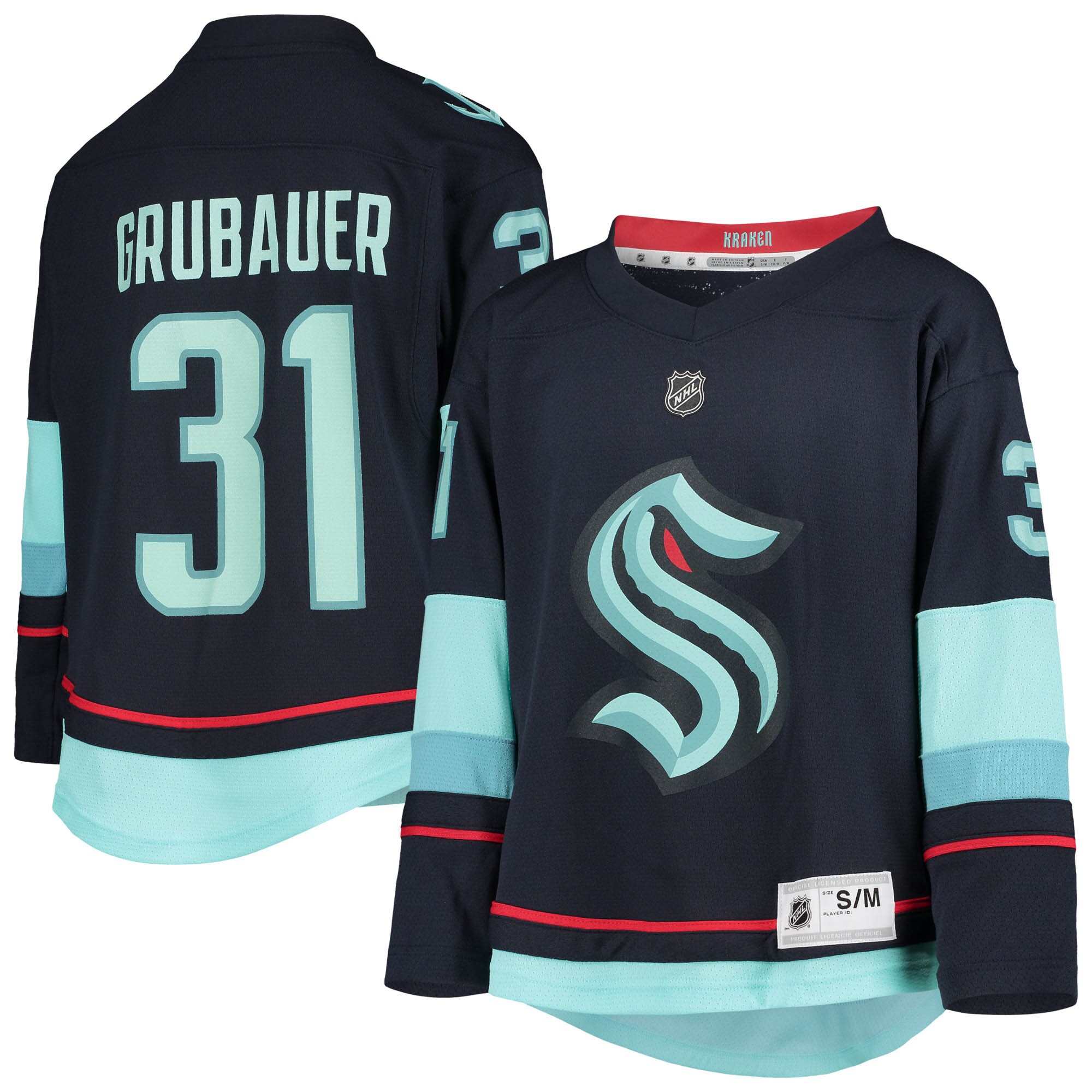 Seattle Kraken Philipp Grubauer Deep Sea Blue Home Player NHL Jersey Youth