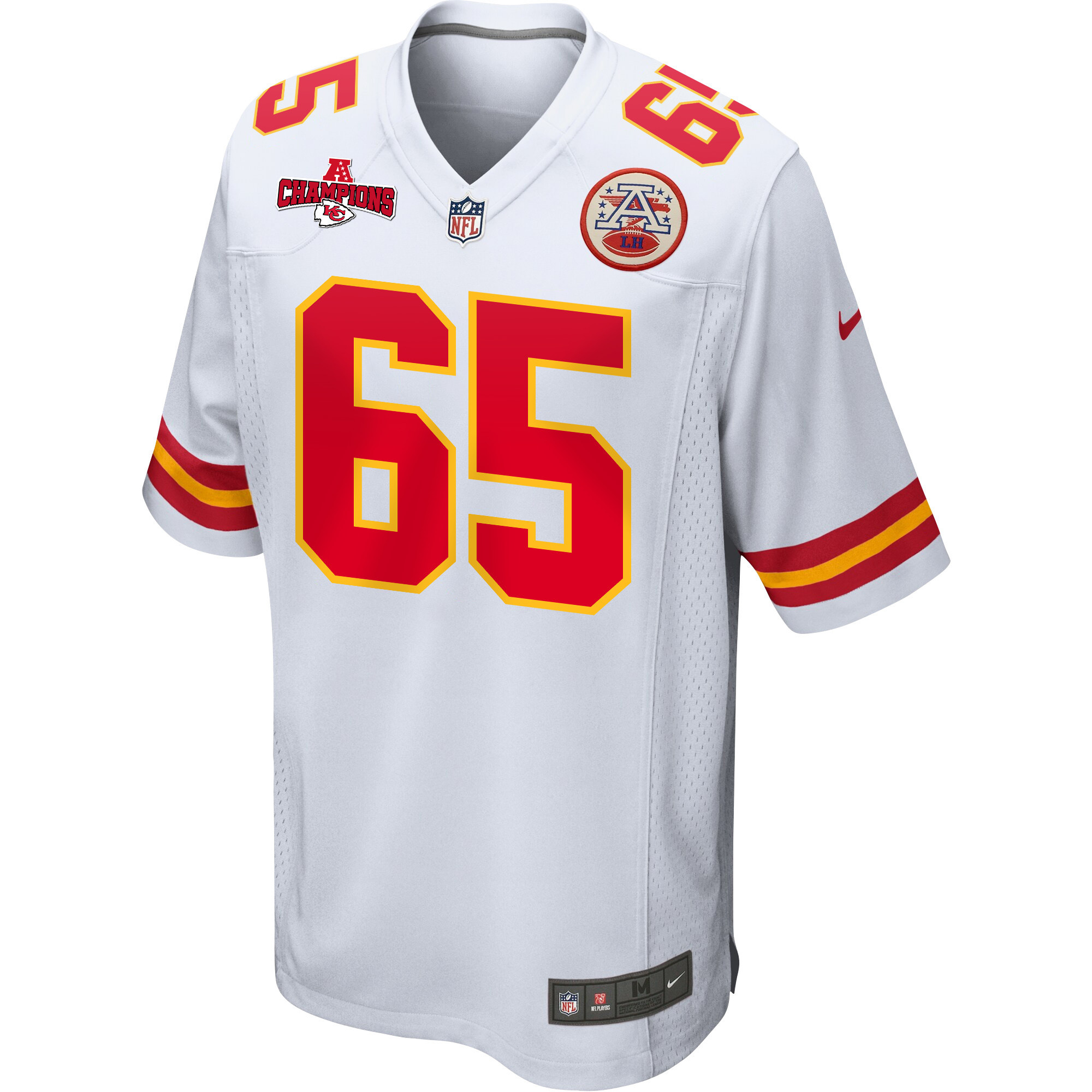 Trey Smith 65 Kansas City Chiefs AFC Champions Patch Game White NFL Jersey Men's