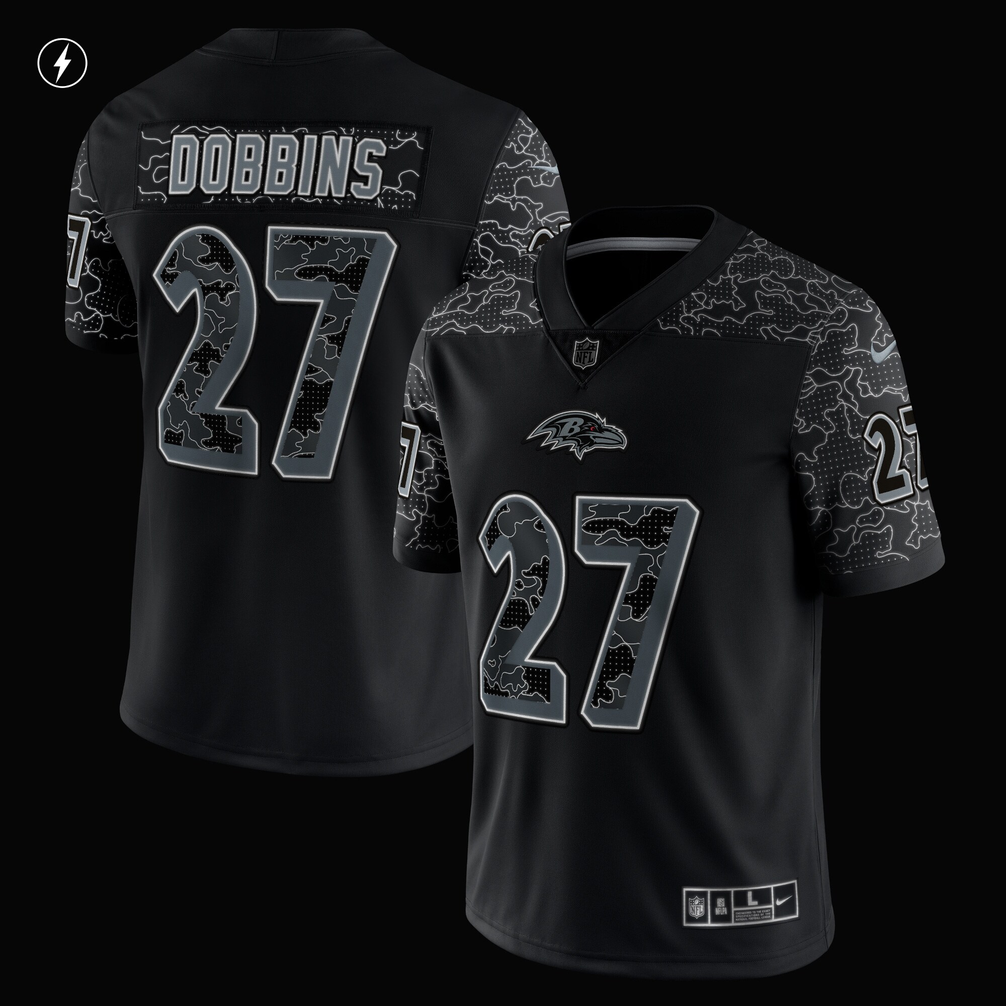 Baltimore Ravens J.K. Dobbins Black RFLCTV Limited NFL Jersey Men's