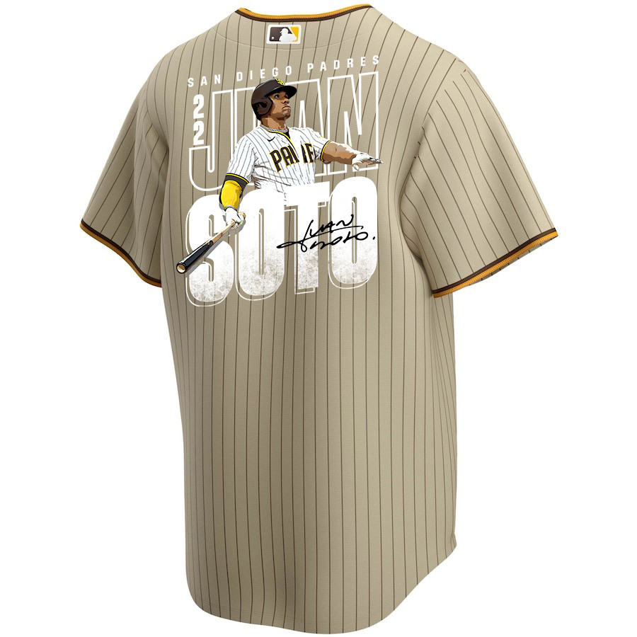 Juan Soto 22 San Diego Padres Signed Posture 2023 Alternate Player Tan MLB Jersey Men's