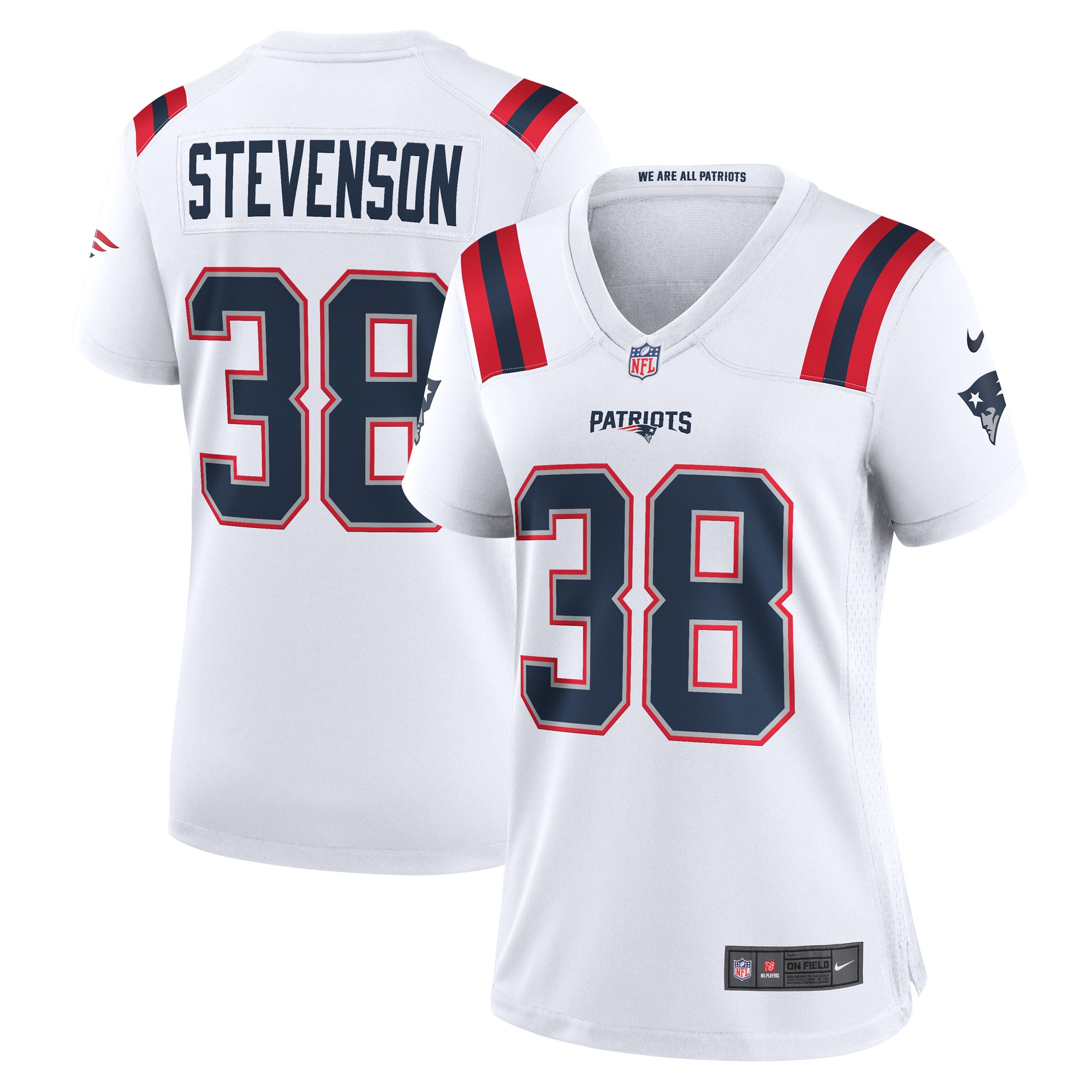 New England Patriots Rhamondre Stevenson White Game Player NFL Jersey Women's