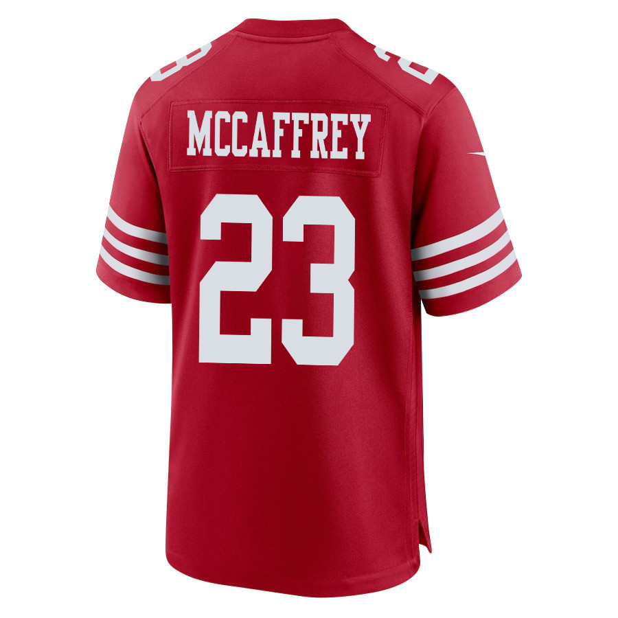 Christian McCaffrey 23 San Francisco 49ers NFC Champions Patch Game Scarlet NFL Jersey Men's