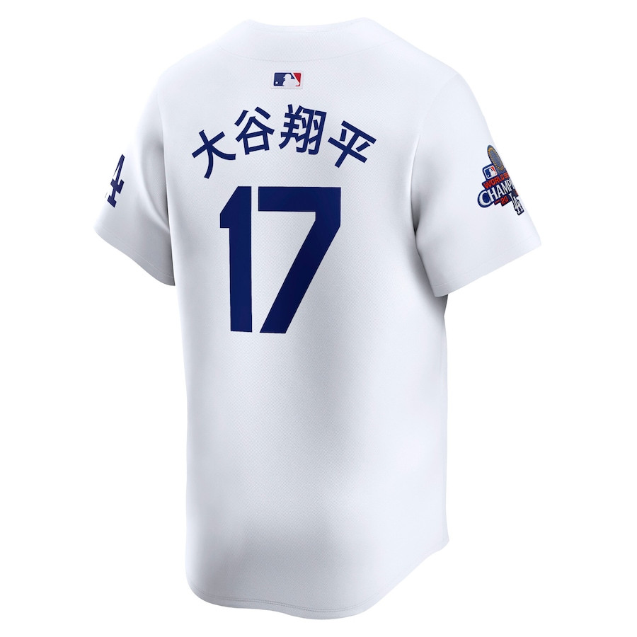 Shohei Ohtani 17 Los Angeles Dodgers 2024 World Series Champions Japanese Characters Limited Player White MLB Jersey Men's