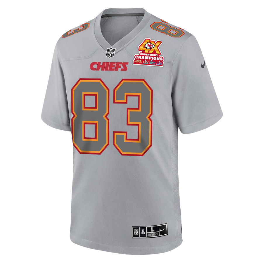 Noah Gray 83 Kansas City Chiefs Super Bowl LVIII Champions 4X Atmosphere Fashion Game Gray NFL Jersey Men's