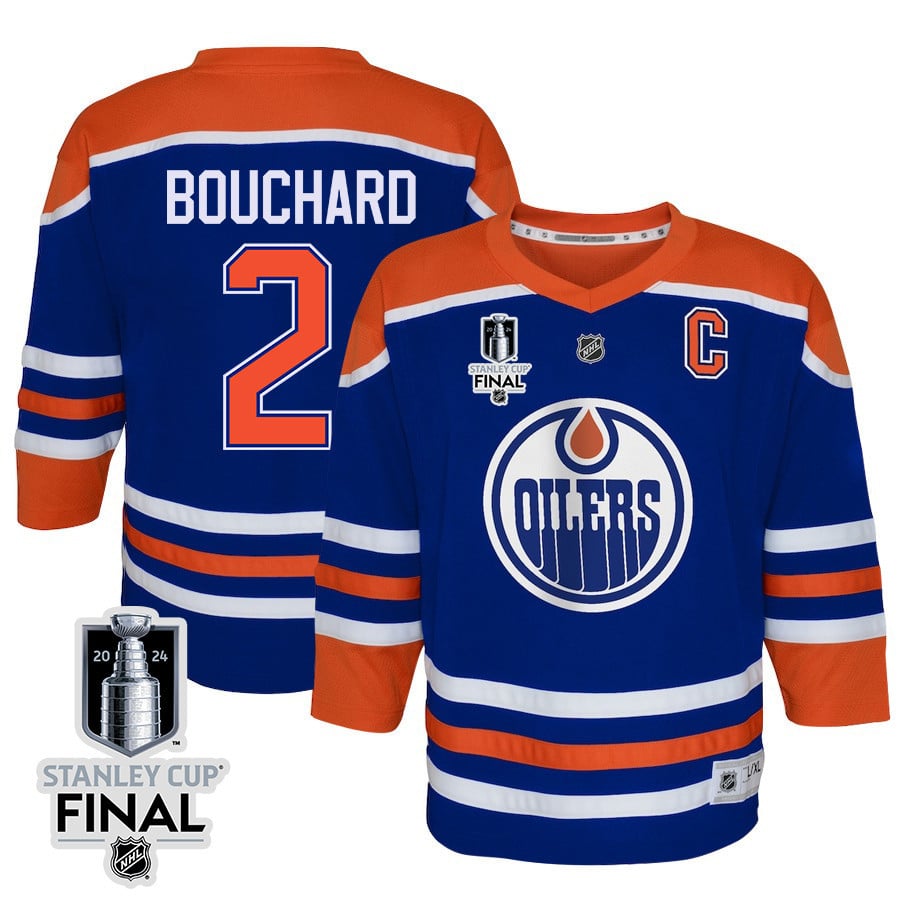 Evan Bouchard 2 Edmonton Oilers 2024 STANLEY CUP Final Home Royal NHL Jersey Youth