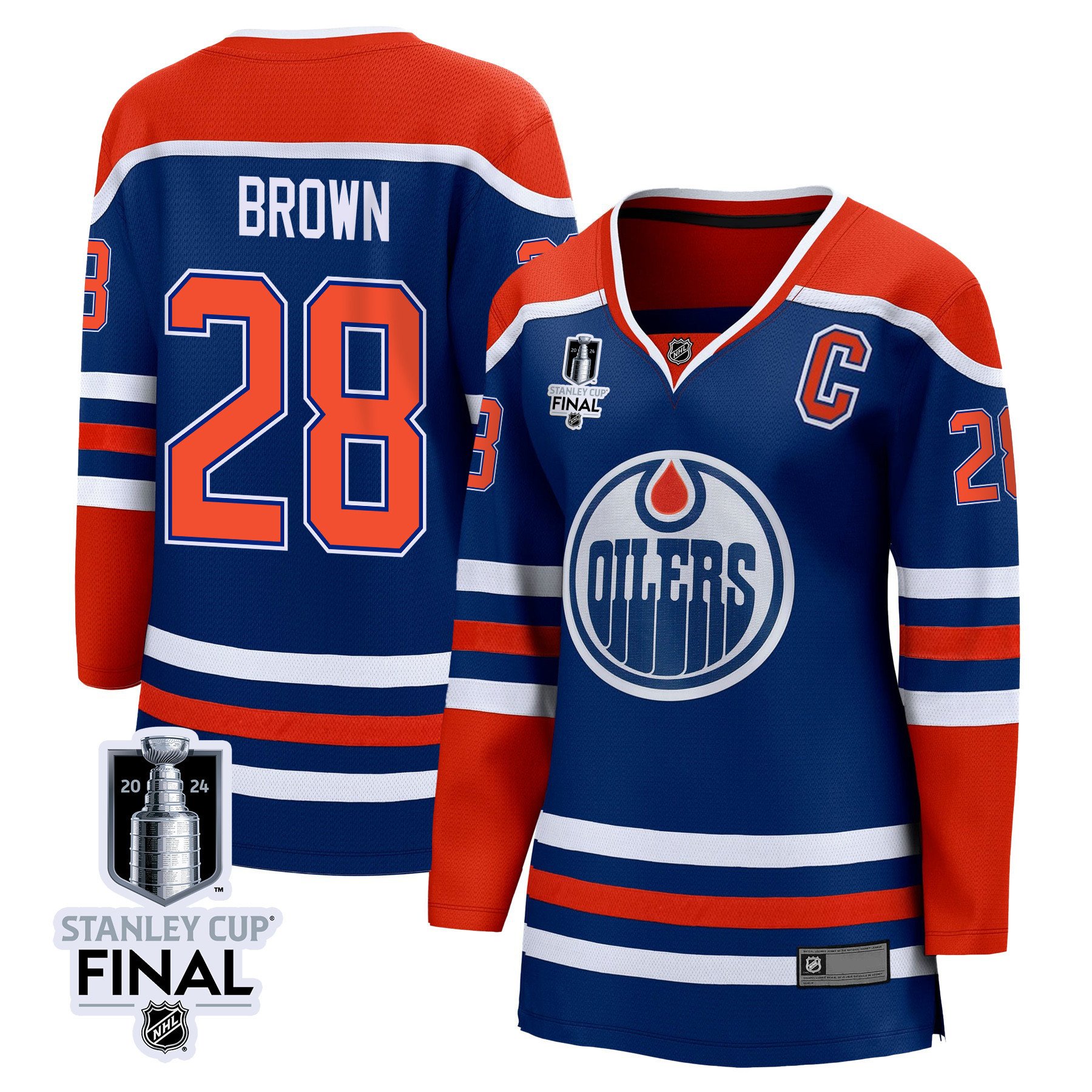 Connor Brown 28 Edmonton Oilers 2024 STANLEY CUP Final Home Royal NHL Jersey Women's