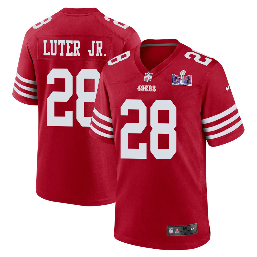 Darrell Luter Jr. 28 San Francisco 49ers Super Bowl LVIII Patch Game Scarlet NFL Jersey Men's