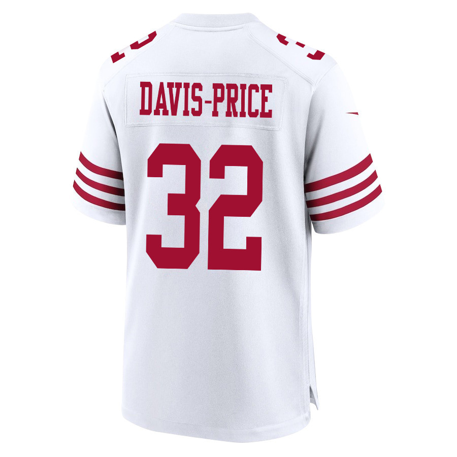 Tyrion Davis-Price 32 San Francisco 49ers Super Bowl LVIII Patch Game White NFL Jersey Men's