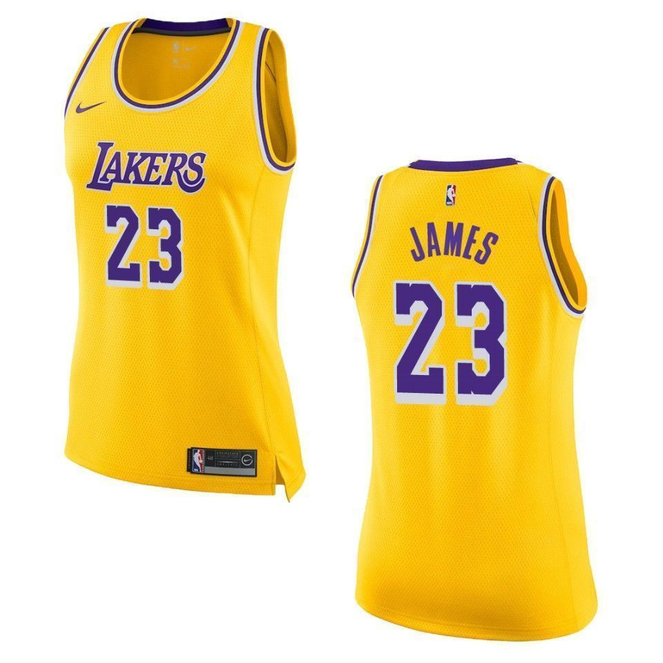 Los Angeles Lakers 23 Lebron James Icon Swingman Gold NBA Jersey Women's