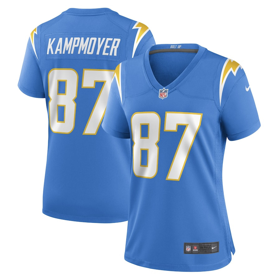 Hunter Kampmoyer 87 Los Angeles Chargers Game Powder Blue NFL Jersey Women's