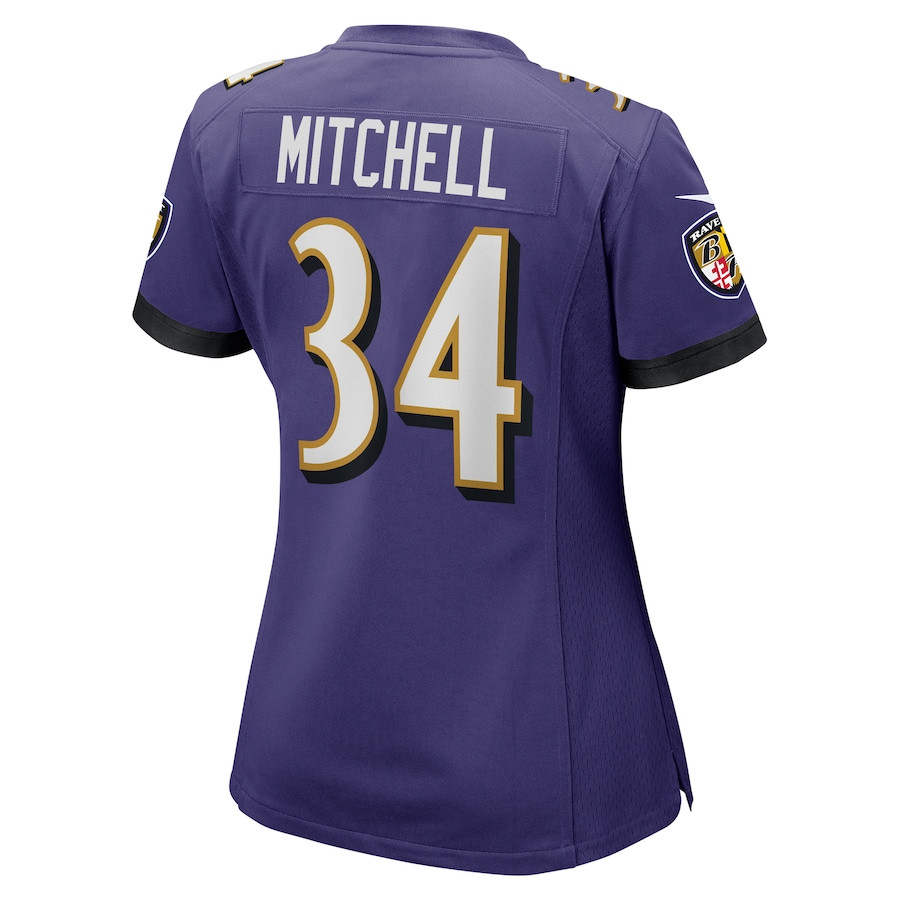 Keaton Mitchell 34 Baltimore Ravens Game Purple NFL Jersey Women's