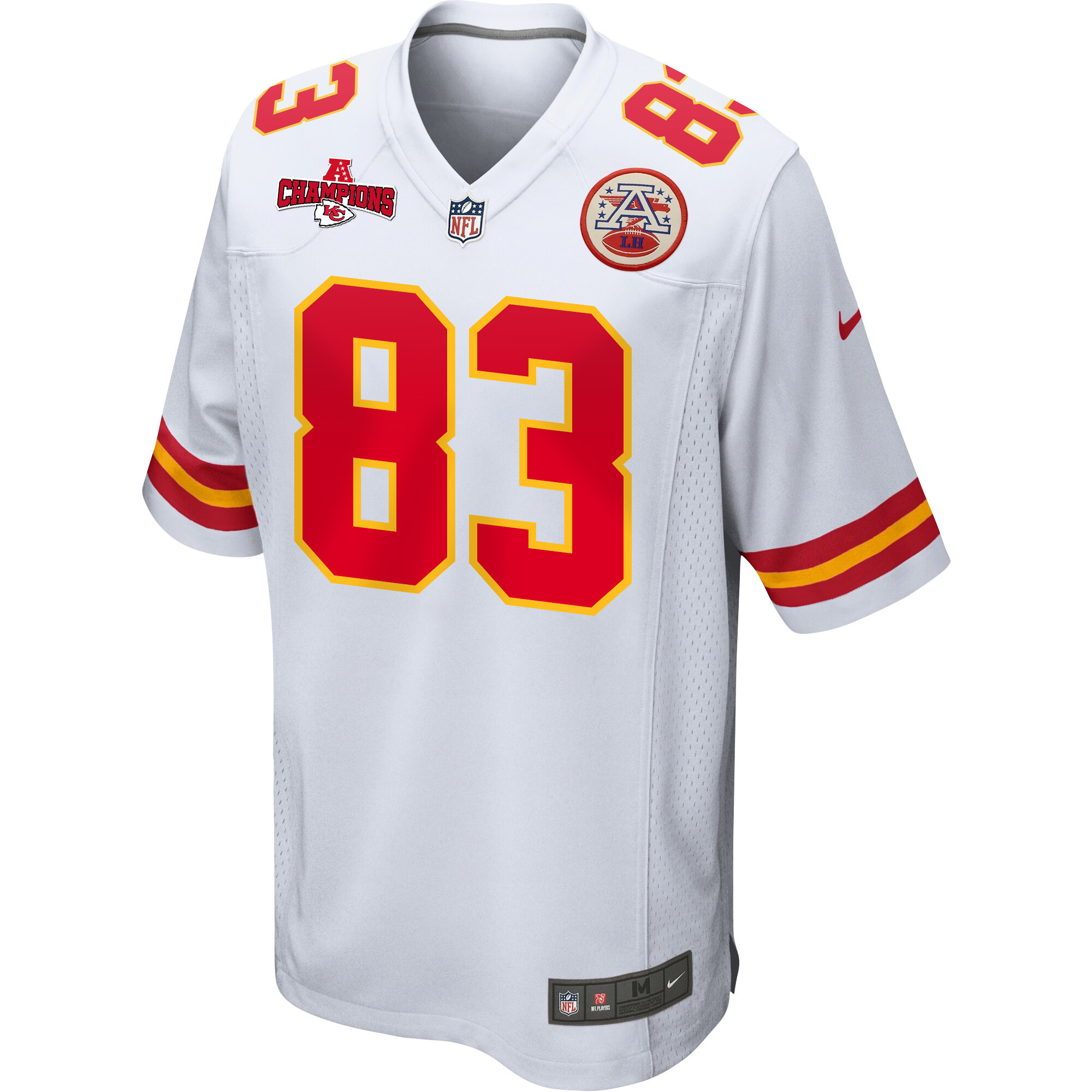 Noah Gray 83 Kansas City Chiefs AFC Champions Patch Game White NFL Jersey Men's