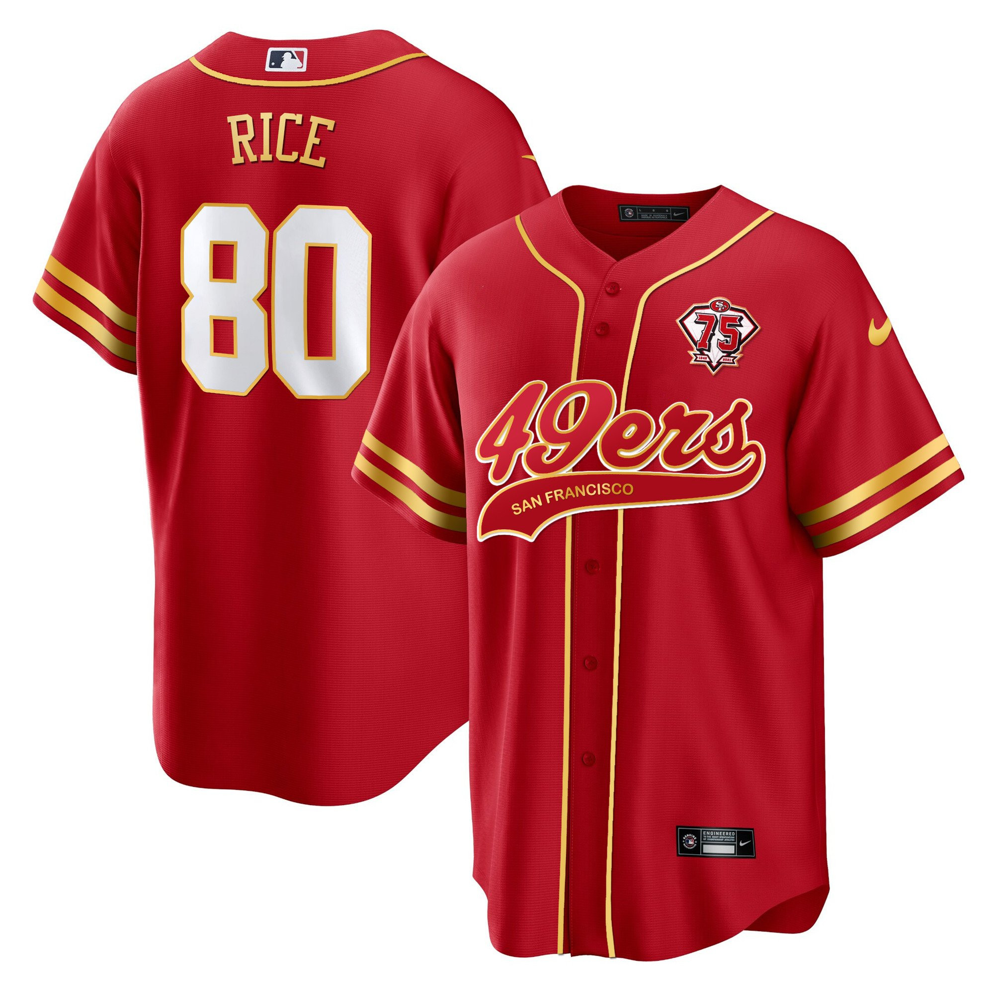 Jerry Rice 80 San Francisco 49ers Red MLB Jersey Men's