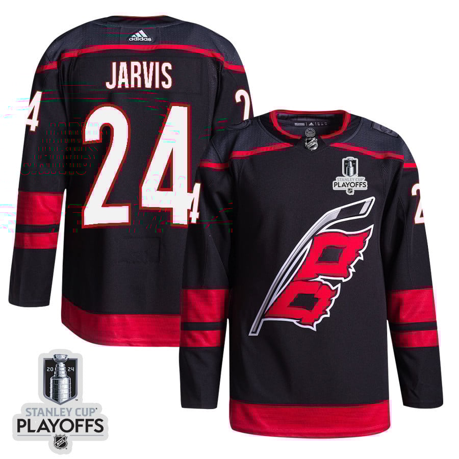 Seth Jarvis 24 Carolina Hurricanes 2024 Playoffs Patch Home Black NHL Jersey Men's