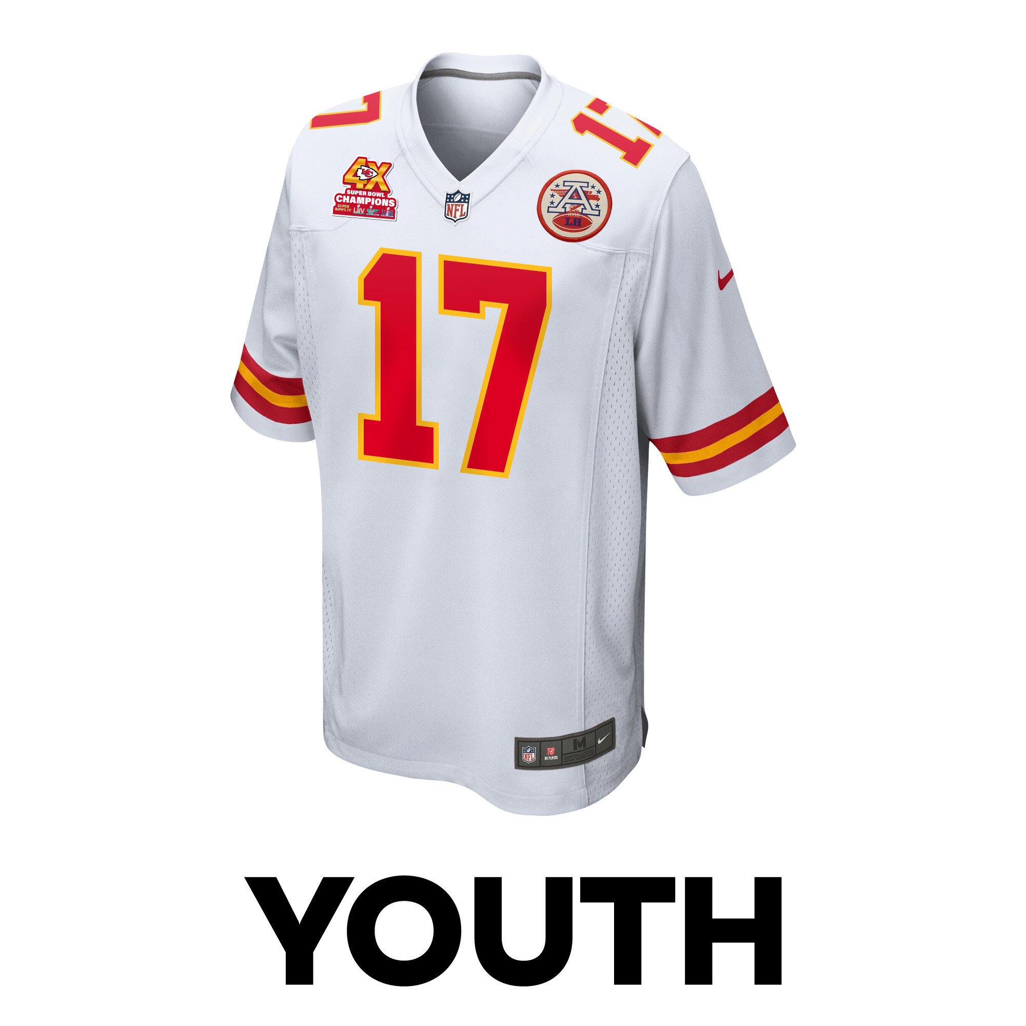 Richie James 17 Kansas City Chiefs Super Bowl LVIII Champions 4X Game White NFL Jersey Youth